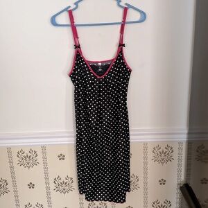 George Nightie Nightgown Chemise M Black & White Polka Dots Spaghetti Straps